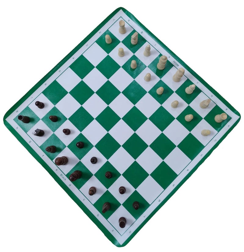 Tima Tournament Chess Set 17"x 17" Green Roll-Up Viny Chess Board and Wooden Chessmen 32 Pieces & Carry Bag - Image 4