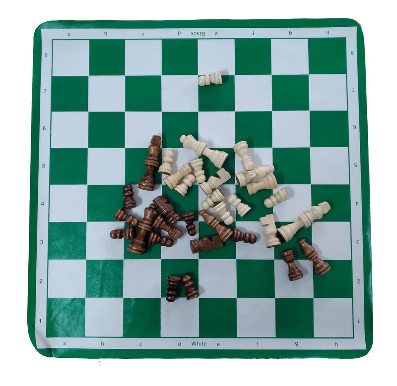 Tima Tournament Chess Set 17"x 17" Green Roll-Up Viny Chess Board and Wooden Chessmen 32 Pieces & Carry Bag - Image 3