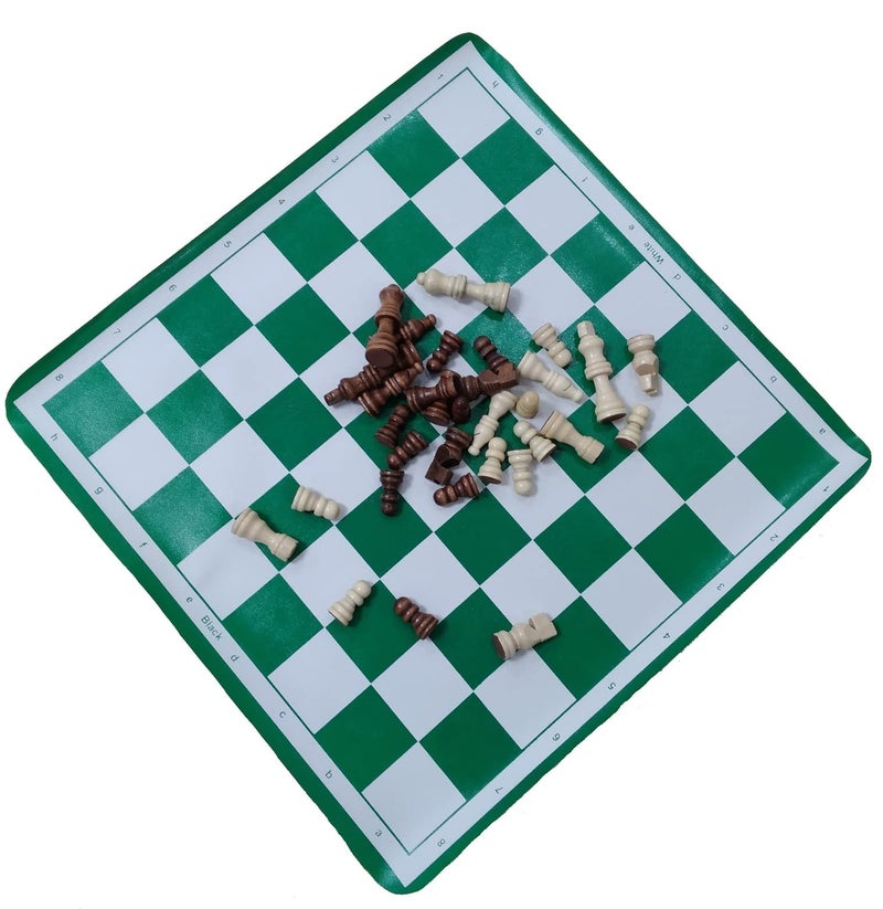 Tima Tournament Chess Set 17"x 17" Green Roll-Up Viny Chess Board and Wooden Chessmen 32 Pieces & Carry Bag - Image 2