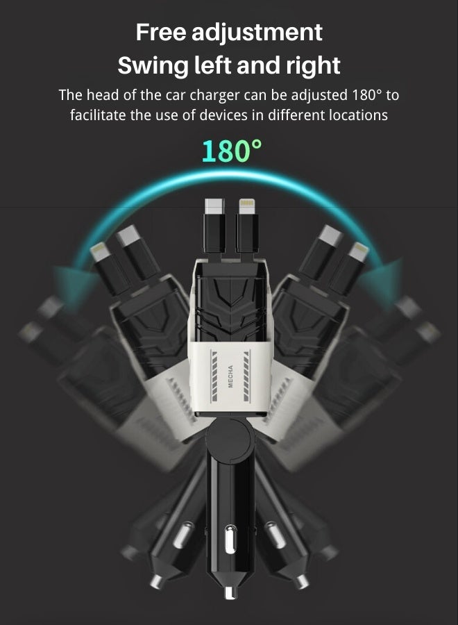شاحن سيارة سريع ١٢ فولت/٢٤ فولت مع كابل قابل للسحب - كابل شحن مزدوج USB-C قابل للسحب، محول طاقة سريع للسيارة، PD٢٠ واط، متوافق مع هواتف iPhone من النوع C، شاحن سيارة بلوتوث USB بقوة ٤٠ واط، متوافق مع هواتف iPhone وSamsung وGalaxy وHuawei وXiaomi | شحن سريع ٤ في ١ من النوع C - أبيض ميكا - Image 5