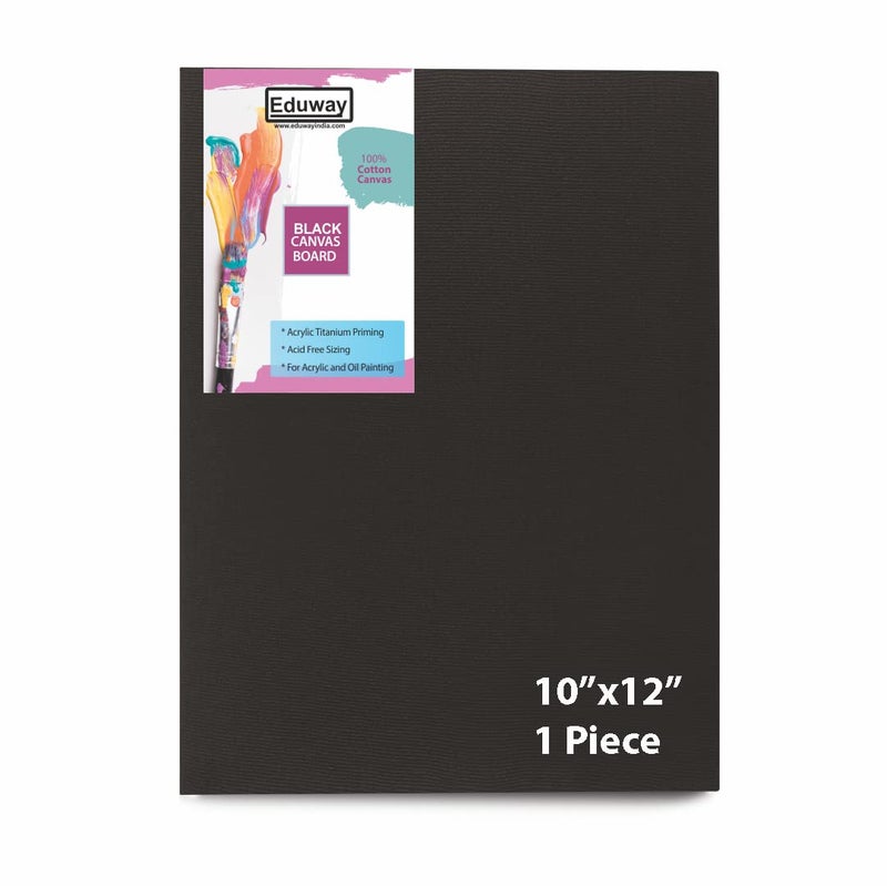 Eduway Medium Grain 10x12 inch Cotton Black Canvas Board- Pack of 1, (25x30 cms) with 4mm MDF Board Backing, for Painting - Image 1