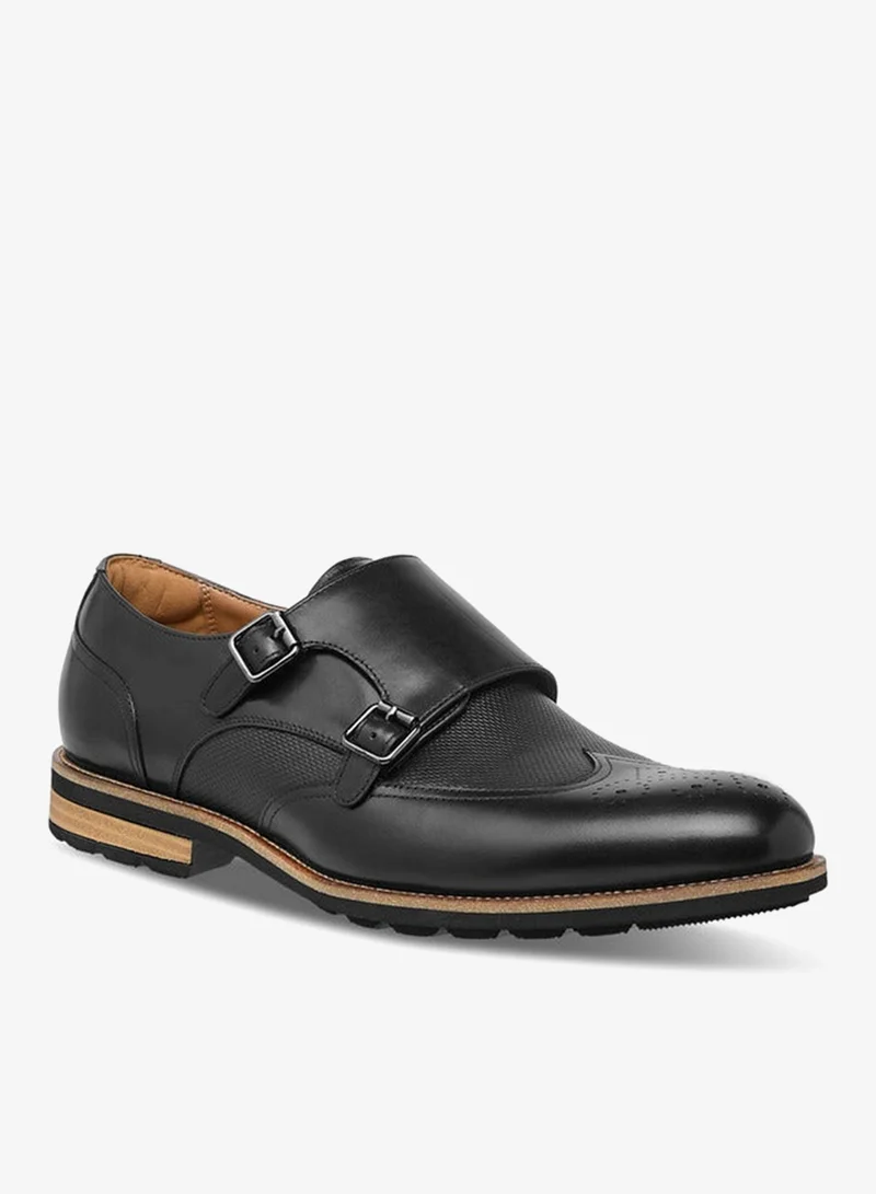 DUCHINI Men's Textured Slip-On Monk Strap Shoes with Buckle Accent