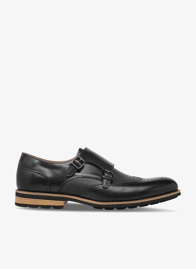 DUCHINI Men's Textured Slip-On Monk Strap Shoes with Buckle Accent