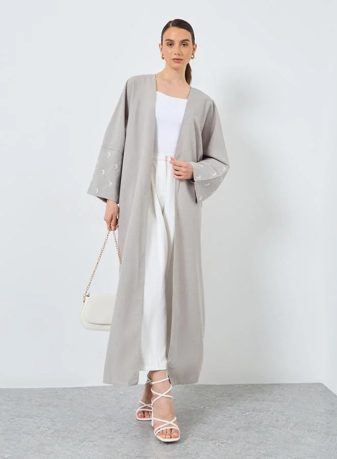 تايك تو Take Two Embroidered Sleeve Open Front Abaya