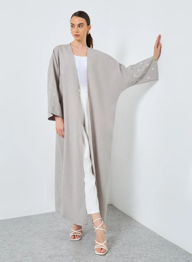 تايك تو Take Two Embroidered Sleeve Open Front Abaya