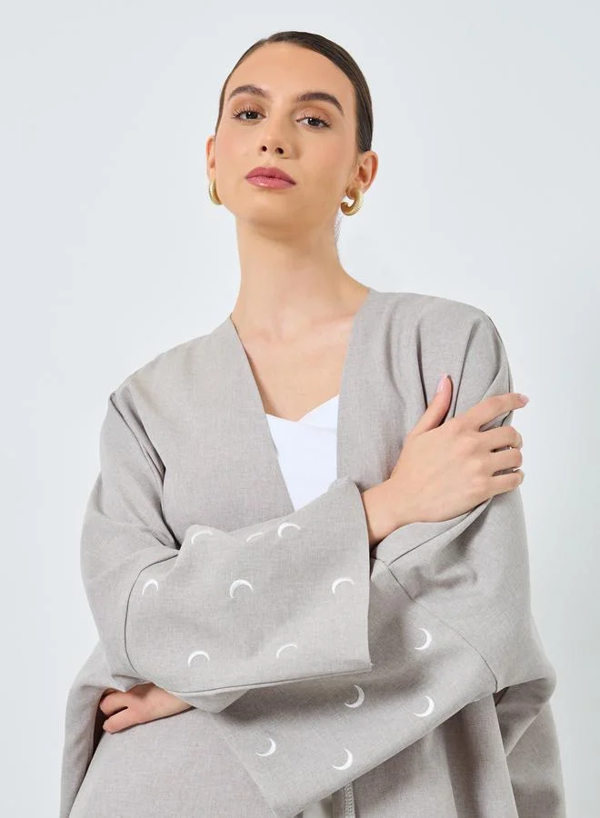 تايك تو Take Two Embroidered Sleeve Open Front Abaya
