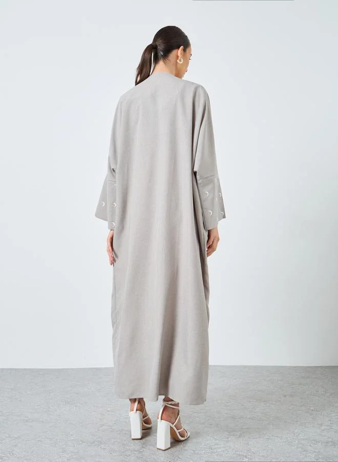 تايك تو Take Two Embroidered Sleeve Open Front Abaya