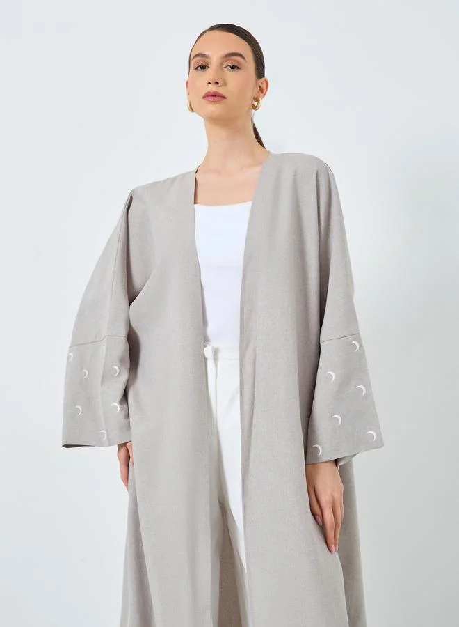 تايك تو Take Two Embroidered Sleeve Open Front Abaya