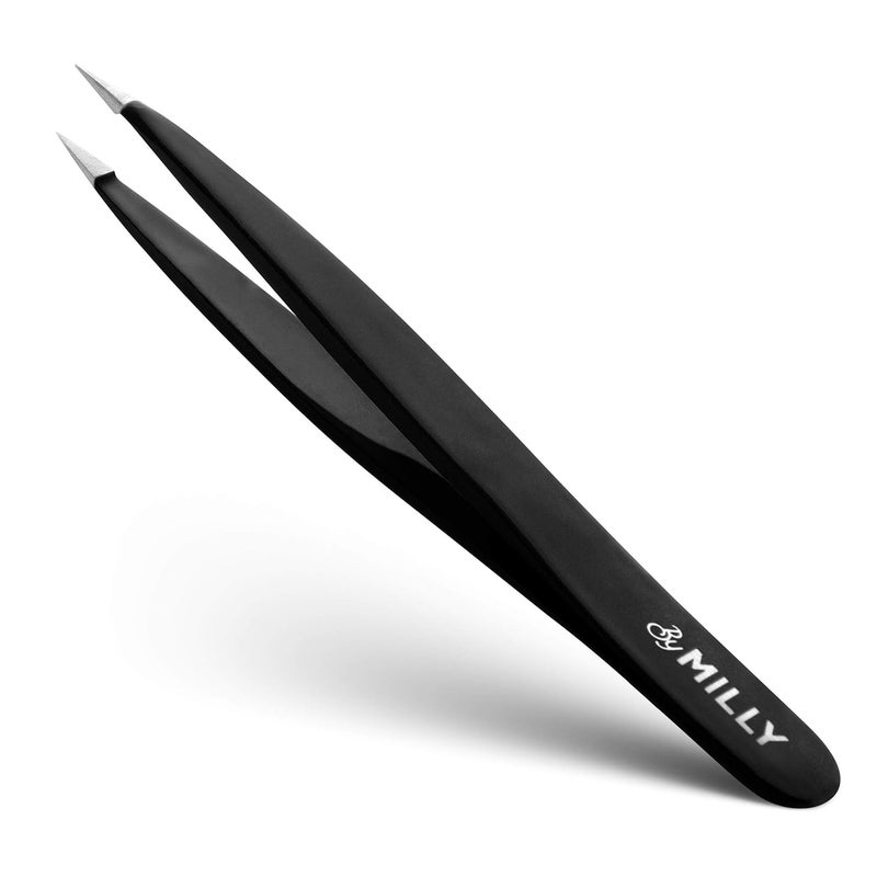 Pointed Tweezers  High Carbon Stainless Steel Needle Nose  Fine Point Precision Hair Removal  Perfectly Aligned  HandFiled Sharp  Black