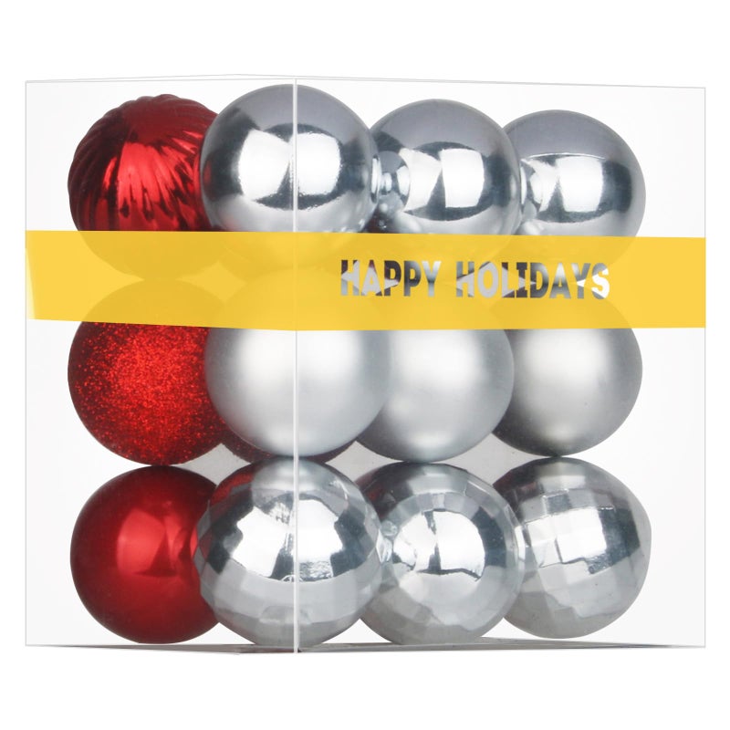 GameXcel Silver & Red 3.2"" Large Christmas Balls - Christmas Tree Decoration Ornaments Shatterproof Hanging Balls for Birthday Halloween Holiday Wedding Decorations Set of 18pcs - Image 1