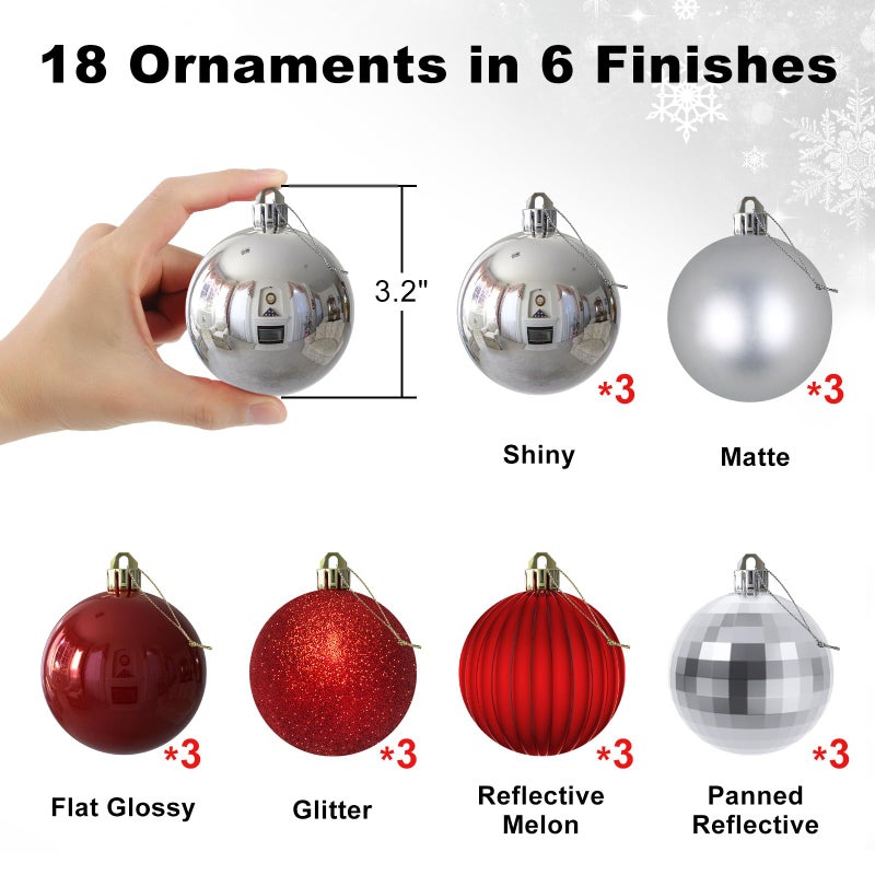 GameXcel Silver & Red 3.2"" Large Christmas Balls - Christmas Tree Decoration Ornaments Shatterproof Hanging Balls for Birthday Halloween Holiday Wedding Decorations Set of 18pcs - Image 2