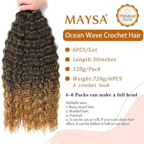 MAYSA Ocean Wave Crochet Hair Extensions Deep Wave Crochet Hair for Women 30inch 6Packs Synthetic Ombre Crochet Hair Curly 1BT27 - Image 3