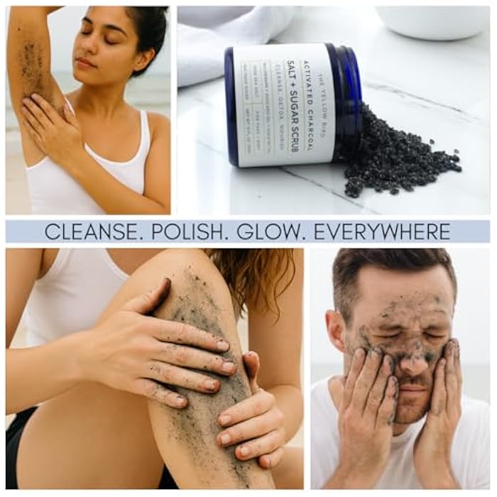 The Yellow Bird Activated Charcoal Face & Body Scrub – Natural Deep Cleansing Exfoliator for Smooth, Soft Skin – Gentle Salt & Sugar Scrub for Armpit & Foot Detox – For Men & Women – Made in USA - Image 3