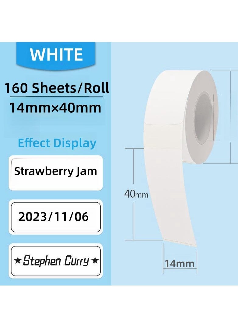 Generic - 2 Rolls Label Paper 14×40mm-Adhesive Thermal Label for Label Maker, Printer Paper 160 Labels/Per Roll, White, Used for Kitchen Marking, File Classification and so on, Suitable for Phomemo D30 - Image 1