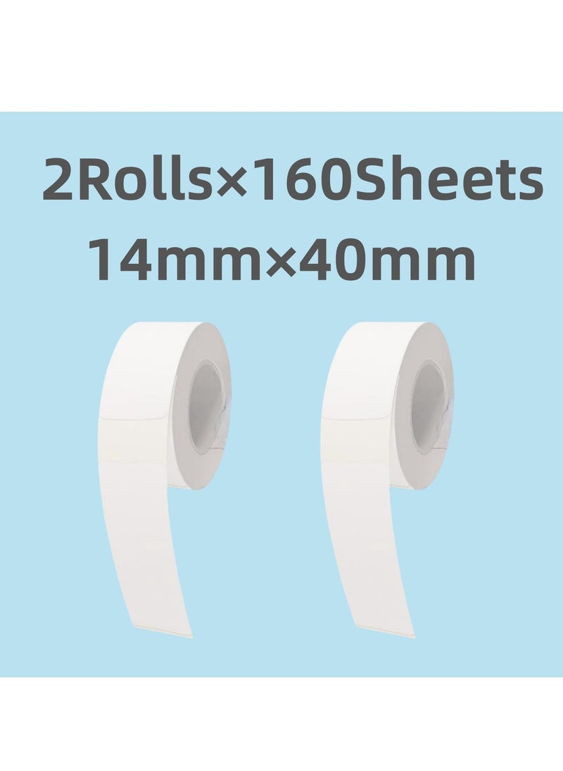 Generic - 2 Rolls Label Paper 14×40mm-Adhesive Thermal Label for Label Maker, Printer Paper 160 Labels/Per Roll, White, Used for Kitchen Marking, File Classification and so on, Suitable for Phomemo D30 - Image 1