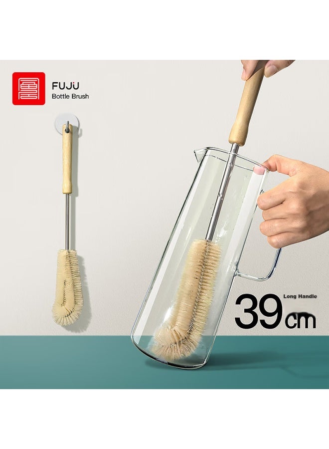 Foojo Long-handled Cup Brush, 39cm Wooden Handle, Thermos Brush, Kitchen Multi-functional Cleaning Brush, Pot Scrubber - Image 2
