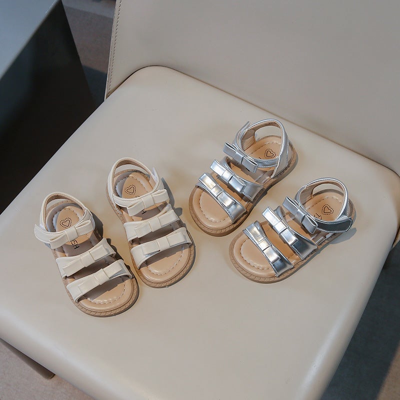 2025 Girls' Sandals Korean Style Girl'S Bow Princess Shoes Open Toe Western Style Soft Bottom Beach Shoes - Image 3