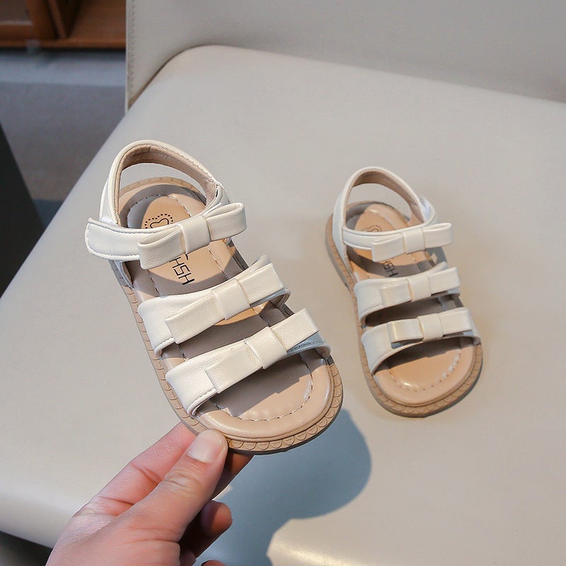 2025 Girls' Sandals Korean Style Girl'S Bow Princess Shoes Open Toe Western Style Soft Bottom Beach Shoes - Image 1