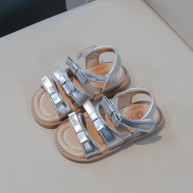 2025 Girls' Sandals Korean Style Girl'S Bow Princess Shoes Open Toe Western Style Soft Bottom Beach Shoes - Image 4
