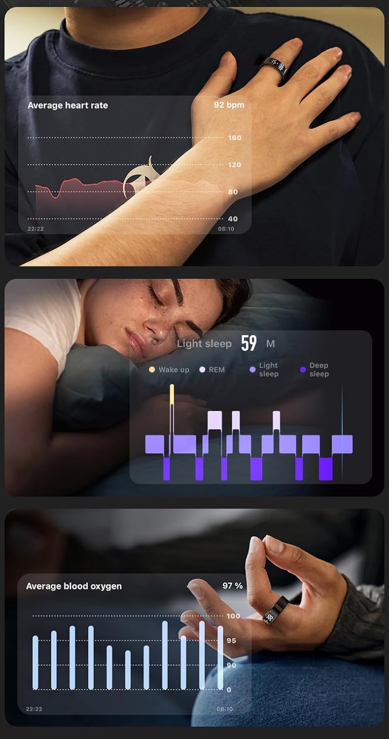 حلقة - اللياقة البدنية - معدل ضربات القلب - الأكسجين في الدم - النوم - الخطوة - حلقة للرجال والنساء - التصوير الفوتوغرافي عن بعد بشاشة تعمل باللمس - لا رسوم تطبيق للميزات القياسية (فضية، 10) - Image 5