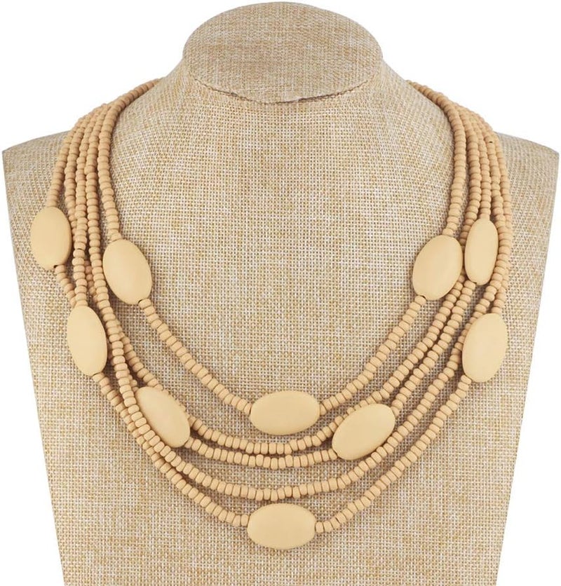Coiris Multi Color 5 Layers Wood Beads Strand Statement Necklace for Women Chunky Collar (N0019) - Image 2