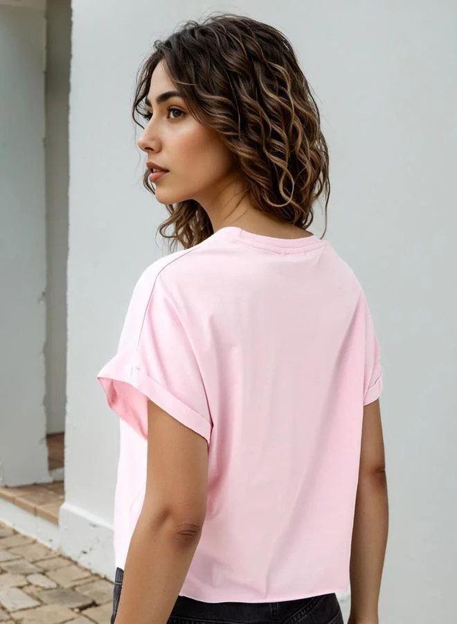 SP Characters Varsity Print Cropped T-shirt with Extended Sleeves