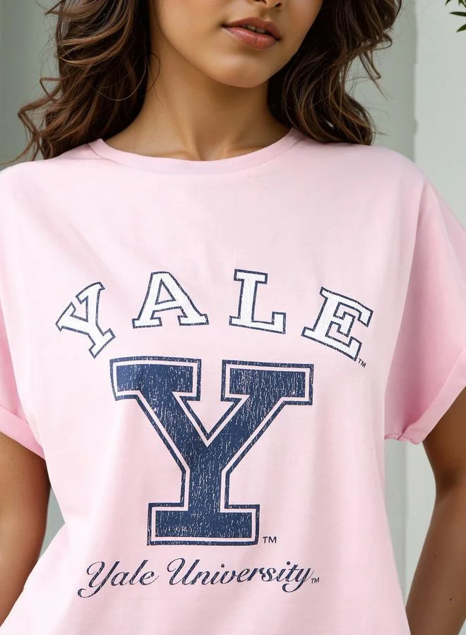 SP Characters Varsity Print Cropped T-shirt with Extended Sleeves