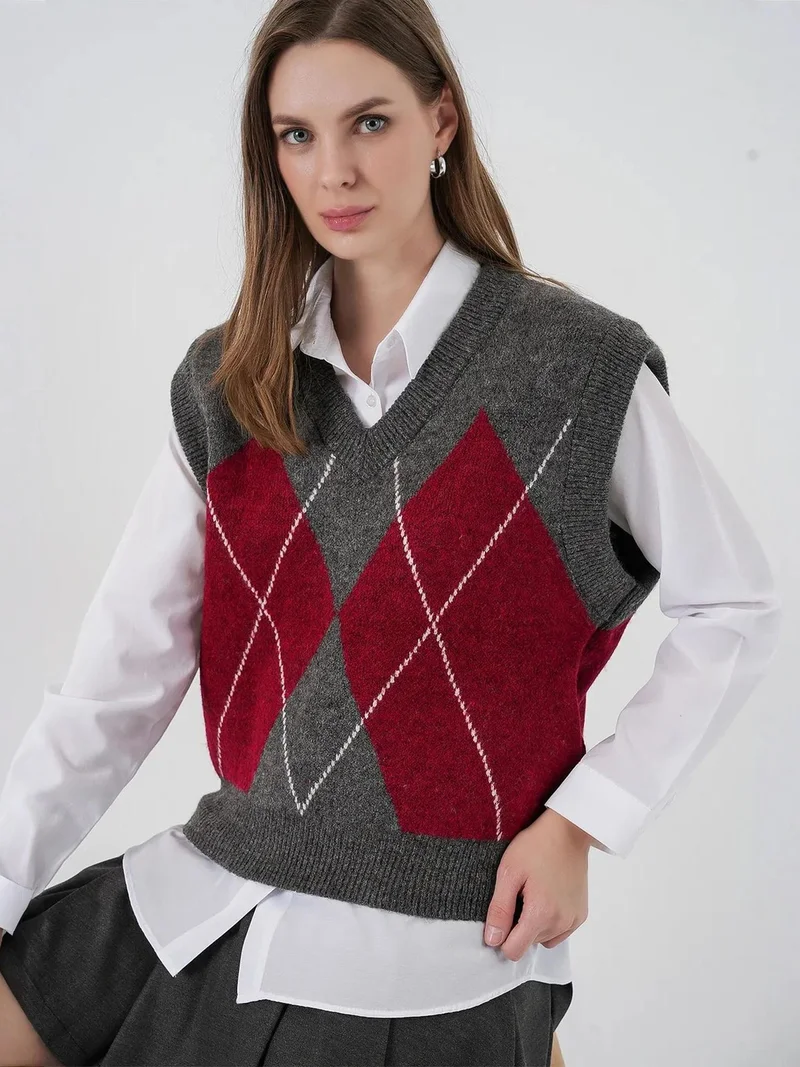 BIG DART BDART Argyle Patterned Knitwear Vest