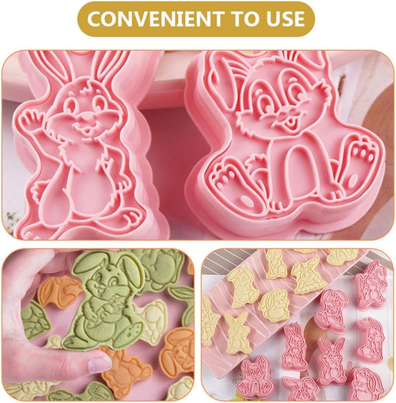 8pcs Easter Bunny Cookie Molds 3d Pressed Biscuit Stamps Plastic Baking Tools Rabbit Cutter Shapes for Easter Party Supplies - Image 3