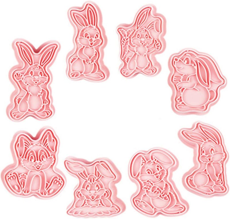8pcs Easter Bunny Cookie Molds 3d Pressed Biscuit Stamps Plastic Baking Tools Rabbit Cutter Shapes for Easter Party Supplies - Image 1