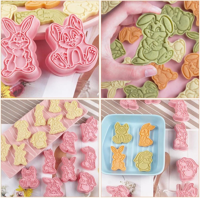 8pcs Easter Bunny Cookie Molds 3d Pressed Biscuit Stamps Plastic Baking Tools Rabbit Cutter Shapes for Easter Party Supplies - Image 4