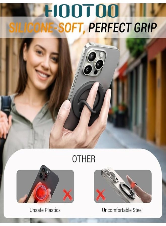 HooToo Strong MagSafe mobile holder phone grip. Flexible, easy-to-install silicone magnetic phone holder. Adhesive magnetic magsafe holder on both sides. phone ring holder compatible with iPhone, Samsung, and other phones. - Image 4