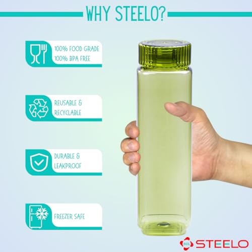 SCL Steelo Harmony Plastic Bottles 1 litre Set of 4, BPA Free Food Grade PET Material Leak Proof Wide Mouth Bottles for Home, Fridge and Travel (Multicolor) - Image 3