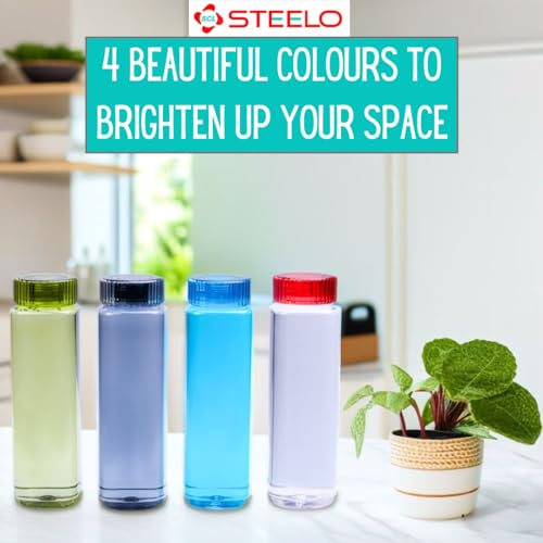 SCL Steelo Harmony Plastic Bottles 1 litre Set of 4, BPA Free Food Grade PET Material Leak Proof Wide Mouth Bottles for Home, Fridge and Travel (Multicolor) - Image 5