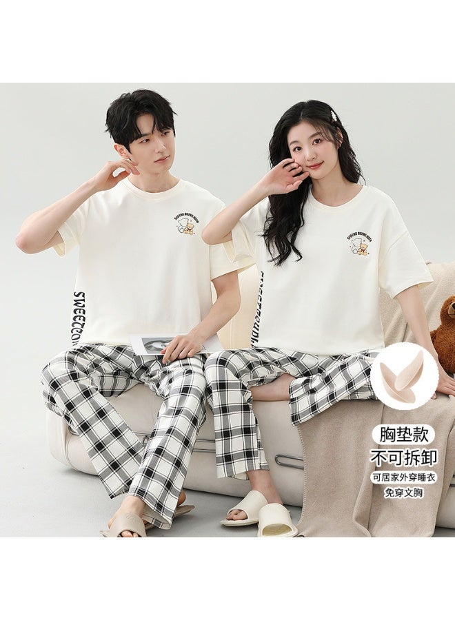 Couples Home Suit Women's Sleepwear Suit Man's Pajamas Set Cotton Short Sleeves Sleep Tops Shorts Pyjamas Nightwear Mujer Homme - Image 1
