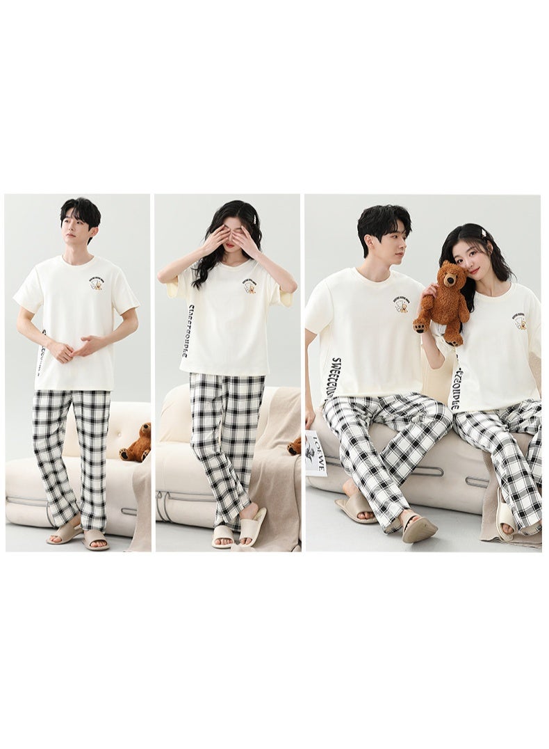 Couples Home Suit Women's Sleepwear Suit Man's Pajamas Set Cotton Short Sleeves Sleep Tops Shorts Pyjamas Nightwear Mujer Homme - Image 2