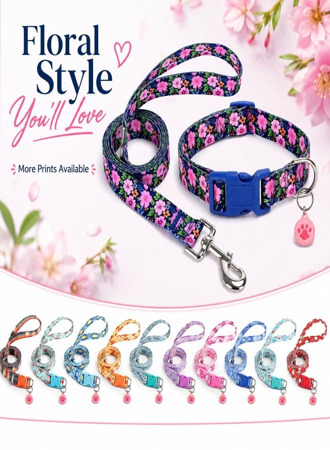 SLZZ Floral Matching Dog Collar and Leash Set with AirTag Holder, Anti-Lost Adjustable Durable Pet Collar Leash Combo for X-Small Small Medium Large Dogs, Ideal for Walking Hiking Training-Daisy/XS - Image 3