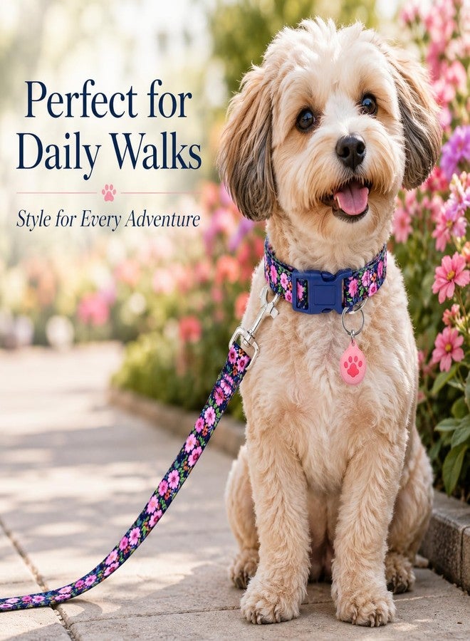 SLZZ Floral Matching Dog Collar and Leash Set with AirTag Holder, Anti-Lost Adjustable Durable Pet Collar Leash Combo for X-Small Small Medium Large Dogs, Ideal for Walking Hiking Training-Daisy/XS - Image 4