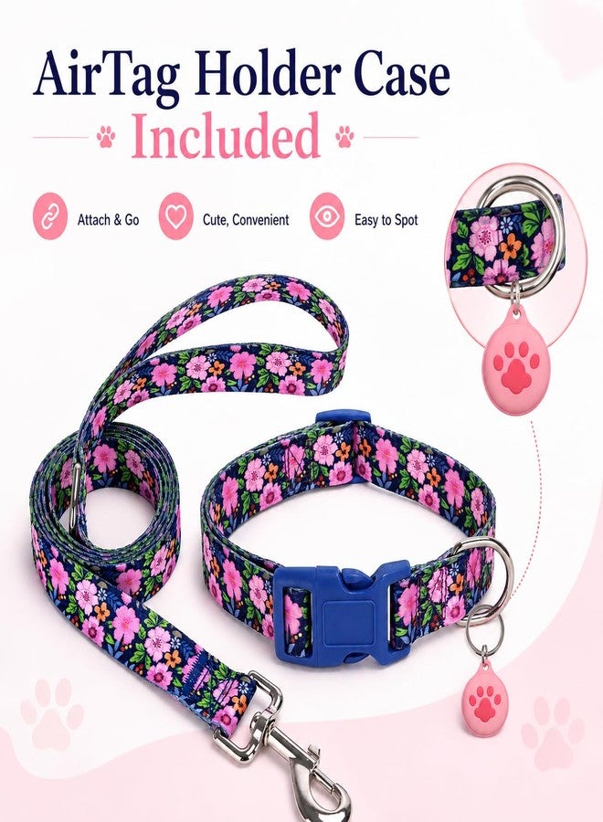 SLZZ Floral Matching Dog Collar and Leash Set with AirTag Holder, Anti-Lost Adjustable Durable Pet Collar Leash Combo for X-Small Small Medium Large Dogs, Ideal for Walking Hiking Training-Daisy/XS - Image 5