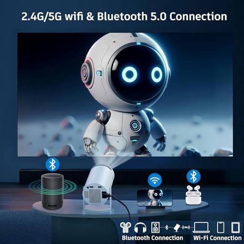 WOOPKER Portable Projector, Mini Projector with WiFi and Bluetooth, Support 4K 1080P with Dual-Band WIFI6 BT5.0 Android 11, Smart TV Projector Auto Keystone Correction for Phone/TV Stick/Laptop (HY300) - Image 3
