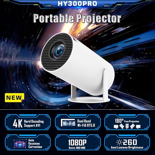 WOOPKER Portable Projector, Mini Projector with WiFi and Bluetooth, Support 4K 1080P with Dual-Band WIFI6 BT5.0 Android 11, Smart TV Projector Auto Keystone Correction for Phone/TV Stick/Laptop (HY300) - Image 2