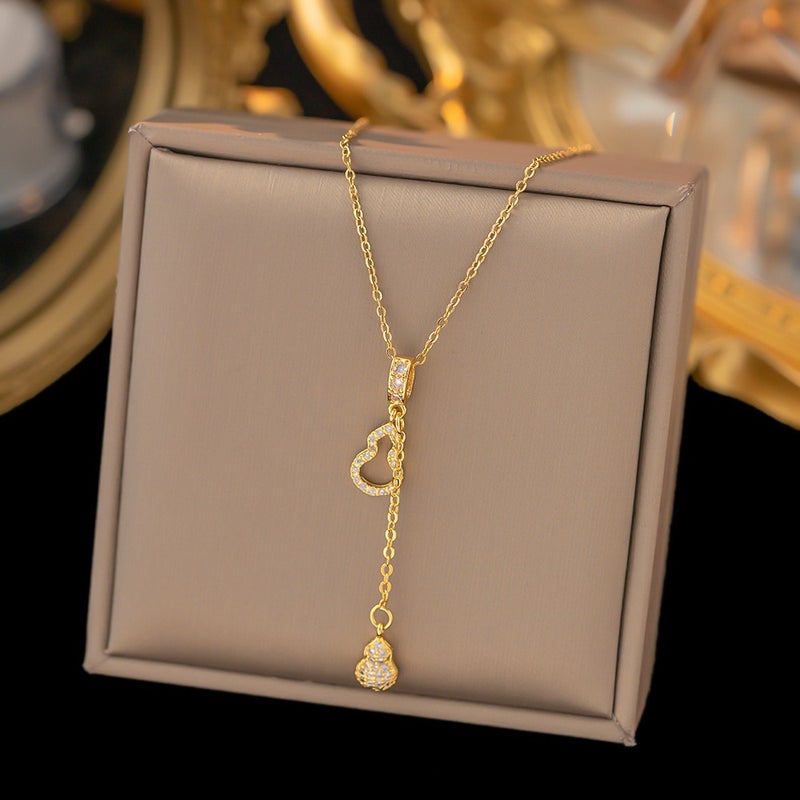 Fade-Resistant Titanium Steel Necklace for Women, Minimalist Heart Leaf Letter Pendant, Trendy Layering Chain, Elegant Sweater Accessory