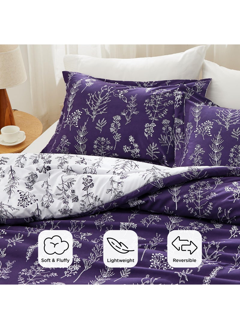 Bedsure Bedsure Full Comforter Set - Dark Purple Comforter  Cute Floral Bedding Comforter Sets  Gifts for Woman  3 Pieces  1 Soft Reversible Botanical Flowers Comforter and 2 Pillow Shams  - Image 3