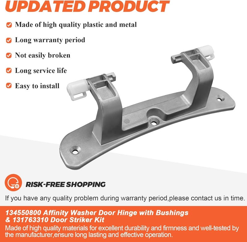 Beaquicy Upgrade 134550800 Affinity Washer Door Hinge with Bushings & 131763310 Door Striker Kit Fit for Frigidaire Kenmore Electrolux Crosley Washer Replace 1191162 AP3886714 PS1152380 (2 Years Warranty) - Image 3
