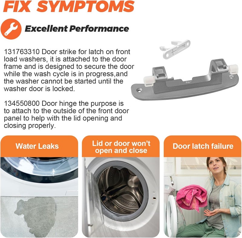 Beaquicy Upgrade 134550800 Affinity Washer Door Hinge with Bushings & 131763310 Door Striker Kit Fit for Frigidaire Kenmore Electrolux Crosley Washer Replace 1191162 AP3886714 PS1152380 (2 Years Warranty) - Image 4