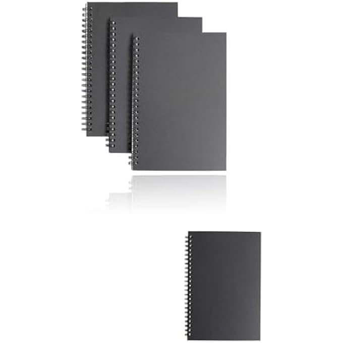 PACK OF 3 SOFT COVER SPIRAL SKETCHBOOKS - KRAFT COVER, BLANK SKETCH PADS WITH 100 PAGES/50 SHEETS OF WHITE CARTRIDGE PAPER - IDEAL FOR TRAVEL - BLACK - Image 2
