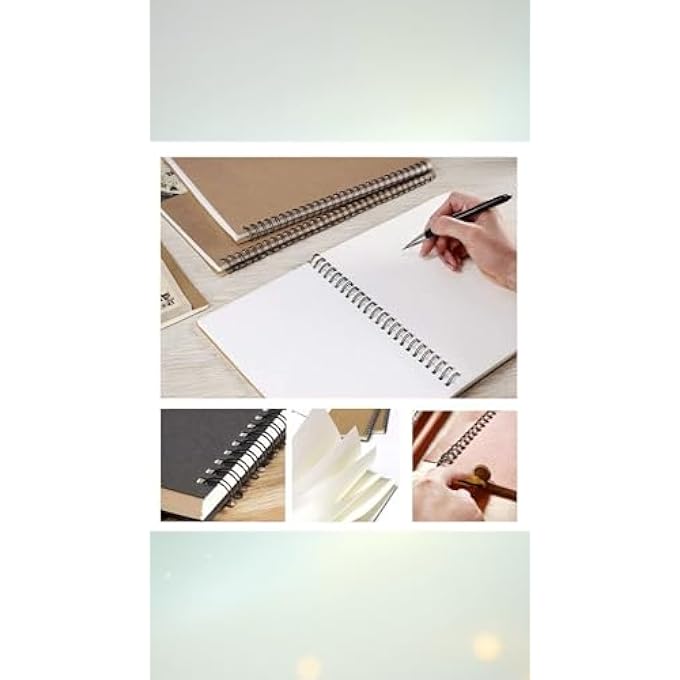 PACK OF 3 SOFT COVER SPIRAL SKETCHBOOKS - KRAFT COVER, BLANK SKETCH PADS WITH 100 PAGES/50 SHEETS OF WHITE CARTRIDGE PAPER - IDEAL FOR TRAVEL - BLACK - Image 4