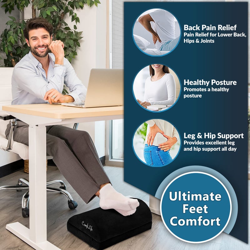 ComfiLife Foot Rest for Under Desk at Work â€“ Adjustable Desk FootRest for Office Chair, Gaming Accessories â€“ Ergonomic Teardrop Design for Back, Hip & Leg Pain Relief â€“ 100% Memory Foam (Black) - Image 3