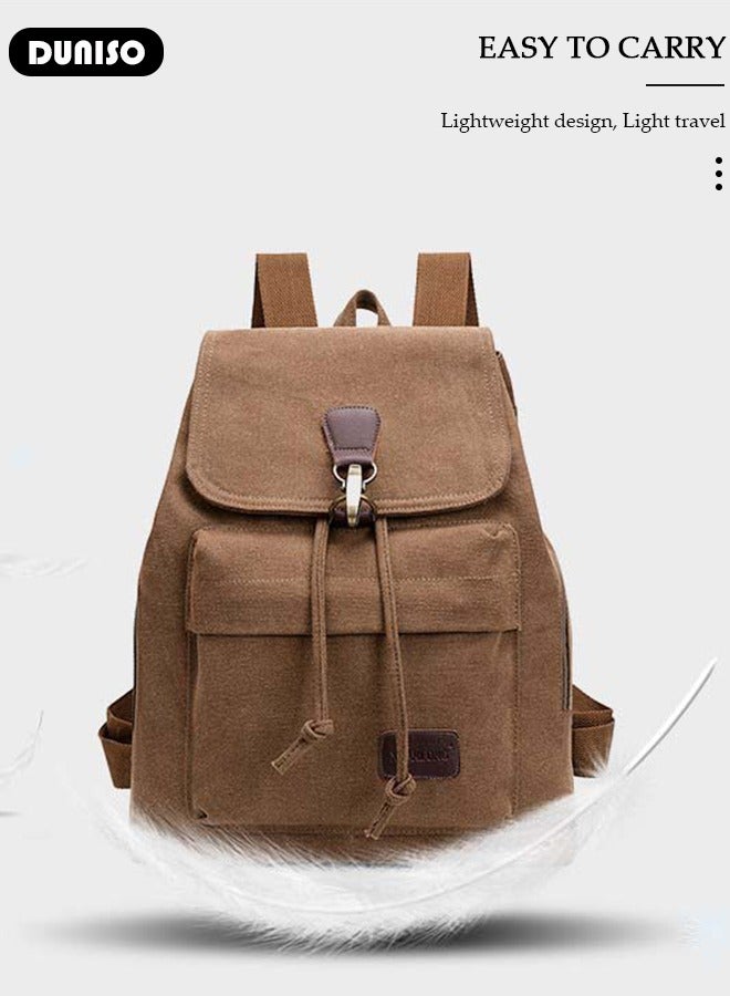 DUNISO Canvas Backpack, Vintage Laptop Backpack for Men, Women, Large Capacity Travel Leather Rucksack Knapsack for Camping, Hiking, School, Work & Daily Live, Lightweight School Bag for Teenagers  - Image 5