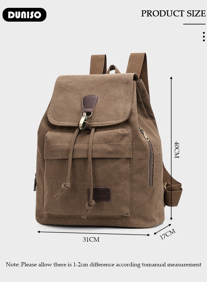 DUNISO Canvas Backpack, Vintage Laptop Backpack for Men, Women, Large Capacity Travel Leather Rucksack Knapsack for Camping, Hiking, School, Work & Daily Live, Lightweight School Bag for Teenagers  - Image 4
